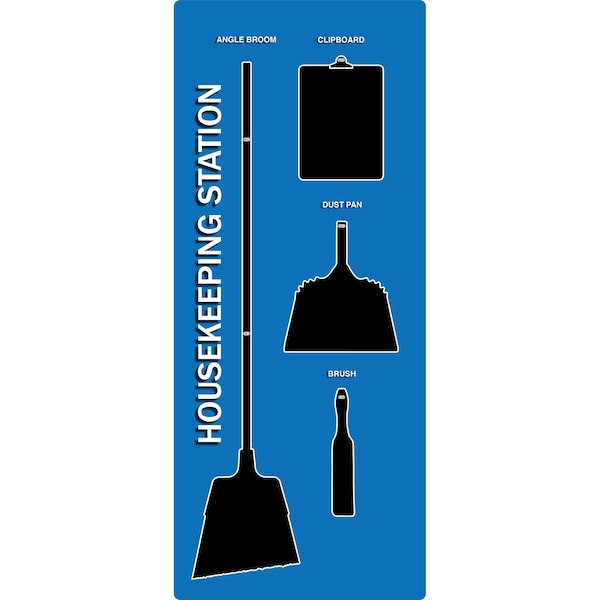 5S Housekeeping Shadow Board Broom Station Version 13  - Blue Board / Black Shadows  With Broom